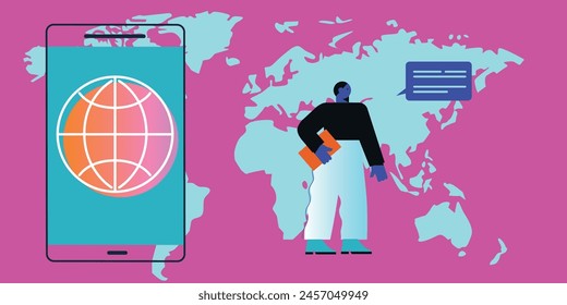 Technology abstract background. Work online, freelancing, education. Cartoon style. Vector illustration