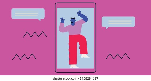 Tecnología de fondo abstracto. Trabajo en línea, freelance, educación. Estilo de dibujos animados. Ilustración vectorial