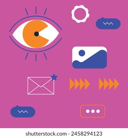 Technology abstract background. Work online, freelancing, education. Cartoon style. Vector illustration