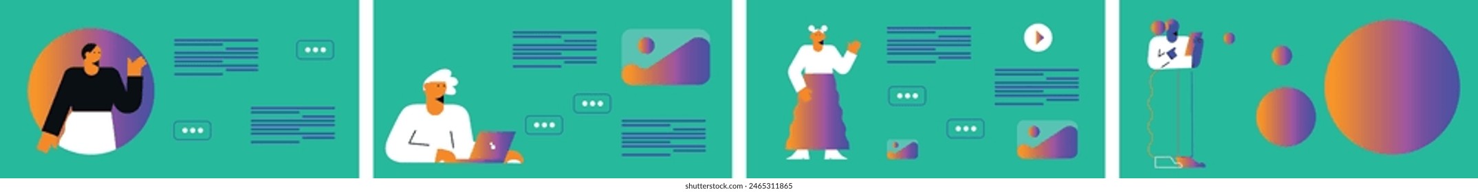 Technology abstract background. Work online, freelancing, education. Cartoon style. Vector illustration