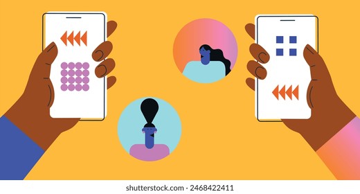 Technology abstract background. Work online, freelancing, education. Cartoon style. Vector illustration