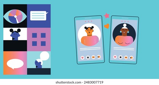 Technology abstract background. Work online, freelancing, education. Cartoon style. Vector illustration