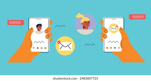 Technology abstract background. Work online, freelancing, education. Cartoon style. Vector illustration