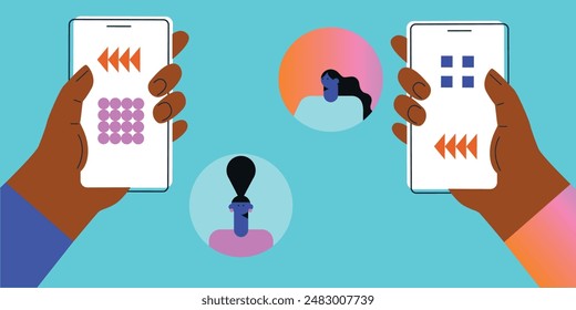 Technology abstract background. Work online, freelancing, education. Cartoon style. Vector illustration