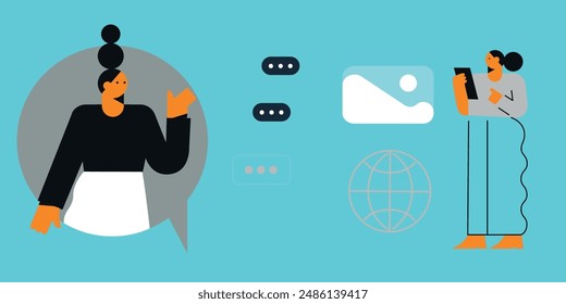 Technology abstract background. Work online, freelancing, education. Cartoon style. Vector illustration