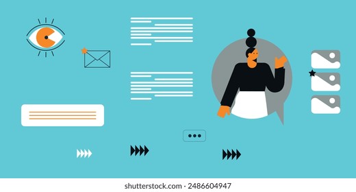 Technology abstract background. Work online, freelancing, education. Cartoon style. Vector illustration