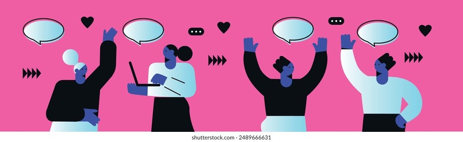 Technology abstract background. Work online, freelancing, education. Cartoon style. Vector illustration