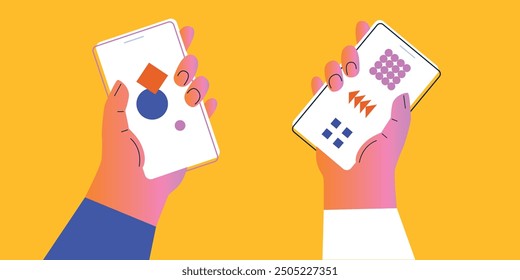 Technology abstract background. Work online, freelancing, education. Cartoon style. Vector illustration