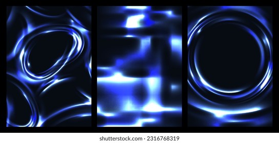 Technology Abstract Backgrounds with Round Blue Neon Light. Dark Abstract Tech Bg. Vector Glowing Neon Waves. Futuristic Water Ripple Illustration