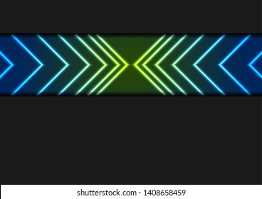 Technology abstract black background with colorful neon arrows. Vector design