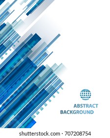 Technology abstract blue background with transparency hologram and shapes. Motion modern vector backdrop for design poster and web banners which use in business and science. Digital signs on white