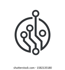 Technology abstract chip sign. Design element. Flat design vector icon isolated on white background.