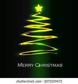 Technology abstract christmas tree concept.Golden christmas tree with text on dark green background.Vector and illustration.