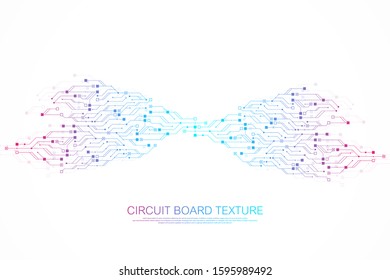 Technology abstract circuit board symbol logo design background. Engineering electronic motherboard logo concept. Futuristic circuit board texture banner. Vector illustration