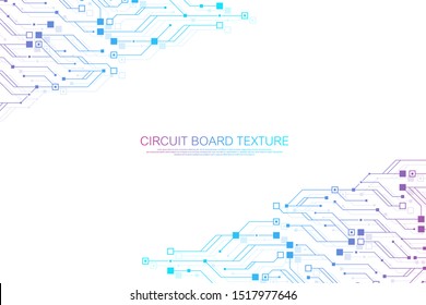 Technology abstract circuit board texture background. High-tech futuristic circuit board banner wallpaper. Engineering electronic motherboard vector illustration. Technological communication concept.