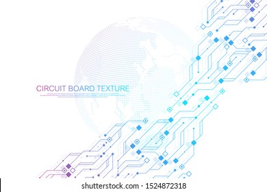 Technology abstract circuit board texture background. High-tech futuristic circuit board banner wallpaper. Engineering electronic motherboard vector illustration. Technological communication concept.