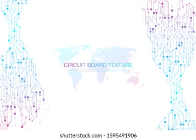 Technology abstract circuit board texture background. High-tech futuristic circuit board banner wallpaper. Digital data. Engineering electronic motherboard. Vector illustration