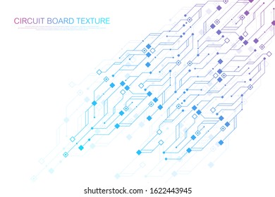Technology abstract circuit board texture background. High-tech futuristic circuit board banner wallpaper. Digital data. Engineering electronic motherboard. Minimal array Big Data. Vector illustration