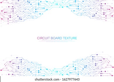Technology abstract circuit board texture background. High-tech futuristic circuit board banner wallpaper. Digital data. Engineering electronic motherboard. Minimal array Big Data. Vector illustration