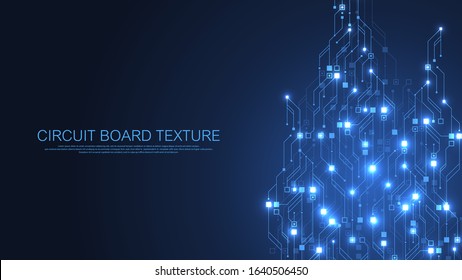 Technology abstract circuit board texture background. High-tech futuristic circuit board banner wallpaper. Digital data. Engineering electronic motherboard. Minimal array Big Data. Vector illustration