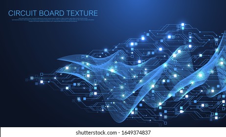 Technology abstract circuit board texture background. High-tech futuristic circuit board banner wallpaper. Digital data. Engineering electronic motherboard. Minimal array Big Data. Vector illustration