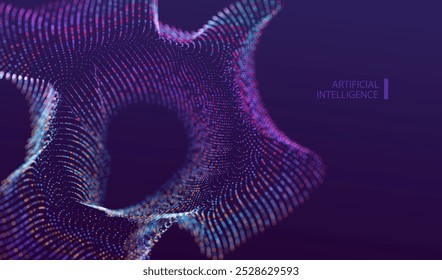 Tecnologia abstrata colorido ai em volta partículas pontos banner. Fundo de néon de Big Data. Design de conexão com brilho futurista de inteligência artificial.