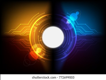 Technology abstract concept background with circuit board and luminous ball set on yellow-blue tone for background, wallpaper, backdrop and template. Vector background