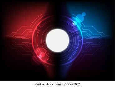 Fondo de concepto abstracto de tecnología con tarjeta de circuitos y bola luminosa en tono rojo-azul para fondo, fondo de fondo, fondo y plantilla. Fondo del vector
