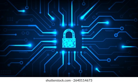 Technology abstract digital security Hi tech line circuit board with dark blue background
