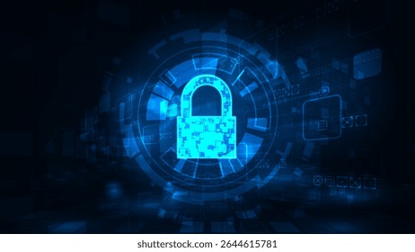 Technology abstract digital security tech circle Hi tech line circuit board with dark blue background