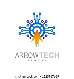 Technology abstract dot connection cross vector logo icon, Arrow logo and technology design