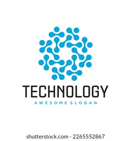 Technology abstract dot connection cross vector logo icon circle logotype. vector illustration