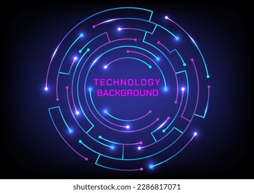 technology abstract electronic circuit circle glowing gradient color point of light at the end of the line The space is rounded in the middle to put letters. blue gradient background