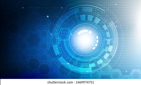 Technology abstract futuristic on blue color with digital eye and hexagons background. Hi-tech digital technology and engineering, digital telecom concept, Vector illustration