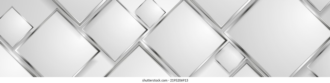 Technology abstract geometric background with silver squares. Vector banner design
