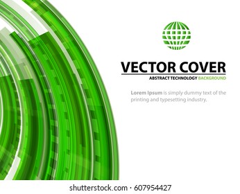 Technology abstract green background with transparency hologram and shapes. Motion modern vector backdrop for design horizontal poster and web banners which use in business and science. Digital signs