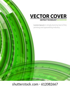 Technology abstract green background with transparency hologram and shapes. Motion modern vector backdrop for design poster and web banners which use in business and science. Digital signs on white