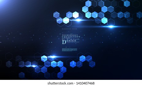 Technology abstract illumination hexagon background template copy space vector design