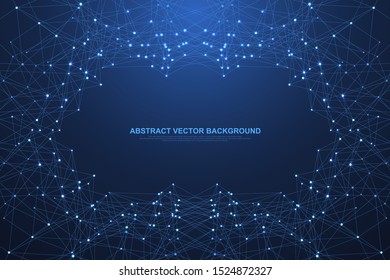 Technology abstract lines and dots connect background. Lines plexus connection digital data and big data concept. Digital data visualization. Vector illustration
