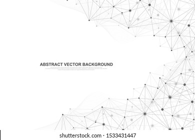 Technology abstract lines and dots connect background. Lines plexus connection digital data and big data concept. Digital data visualization. Vector illustration