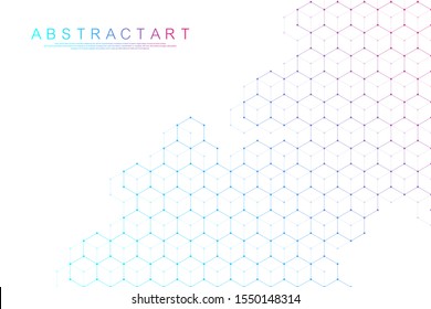 Technology abstract lines and dots connect background with hexagons. Hexagons connection digital data and big data concept. Hex digital data visualization. Vector illustration