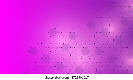 Technology abstract lines and dots connect background with hexagons. Hexagon grid. Hexagons connection digital data and big data concept. Hex digital data visualization. Vector illustration