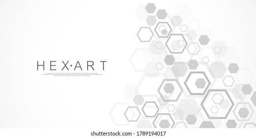 Las líneas y puntos abstractos de tecnología conectan el fondo con hexágonos. Cuadrícula de hexágono. Hexagons conecta los datos digitales con el concepto de big data. Visualización de datos digitales hexadecimales. Ilustración del vector