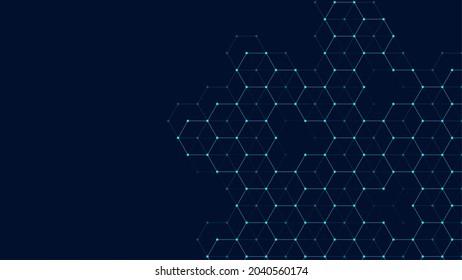 Technologieabstrakte Linien und Punkte verbinden Hintergrund mit Hexagonen. Hexagon-Gitter. Hexagons verbinden digitale Daten und Big Data-Konzept. Visualisierung digitaler Daten. Vektorgrafik