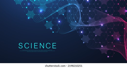 Technology abstract lines and dots connect background with hexagons. Hexagons connection digital data and big data concept. Hex digital data visualization. Vector illustration.