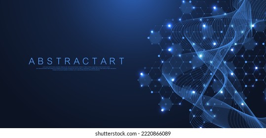 Las líneas y puntos abstractos de tecnología conectan el fondo con hexágonos. Hexagons conecta los datos digitales con el concepto de big data. Visualización de datos digitales hexadecimales. Ilustración vectorial.