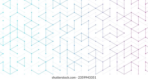 Technology abstract lines and dots connect background with hexagons. Hexagons connection digital data and big data concept. Hex digital data visualization. Vector illustration