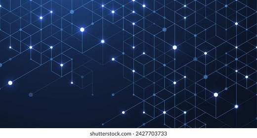 Tecnología líneas y puntos abstractos conectan el fondo con hexágonos. Hexagones conexión de datos digitales y concepto de big data. Visualización de datos digitales hexagonales. Ilustración vectorial.