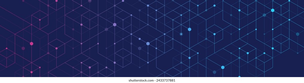 Tecnología líneas y puntos abstractos conectan el fondo con hexágonos. Hexagones conexión de datos digitales y concepto de big data. Visualización de datos digitales hexagonales. Ilustración vectorial.