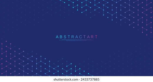 Technology abstract lines and dots connect background with hexagons. Hexagons connection digital data and big data concept. Hex digital data visualization. Vector illustration.